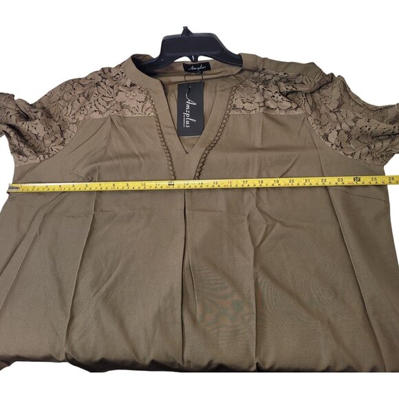 Amzplus Women Plus Size Loose Green Blouse With Lace 3/4 Sleeves & V-Neck 3XL 1! - Picture 7 of 9